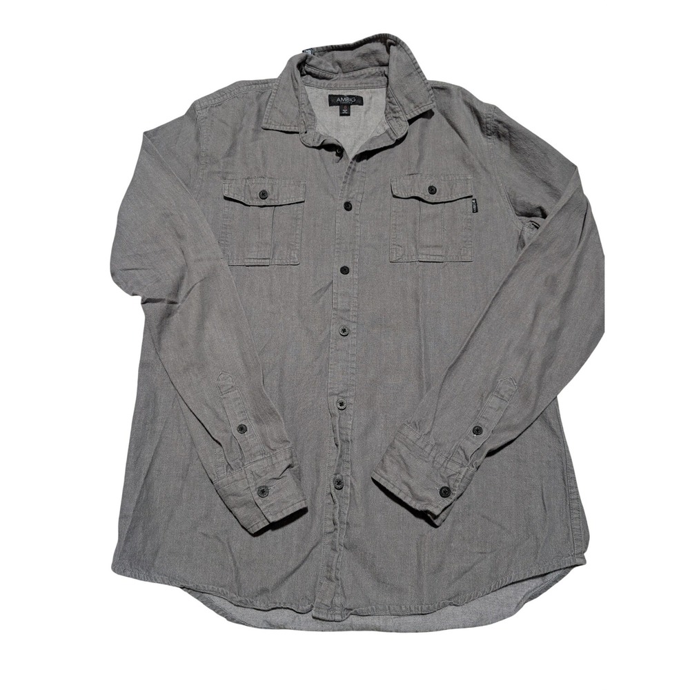 Ambig Clothing Mens Gray Long Sleeve Button Down Shirt Small 100% Cotton